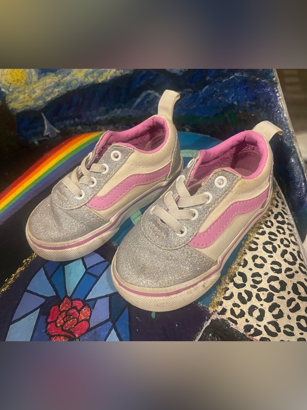 Vans Silver Glitter Sneakers with Pink Accents Size 5.0 Toddler